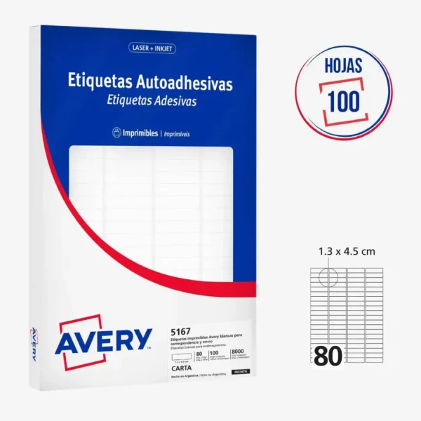 ETIQUETAS AVERY 5167 12.7X44.5 100H
