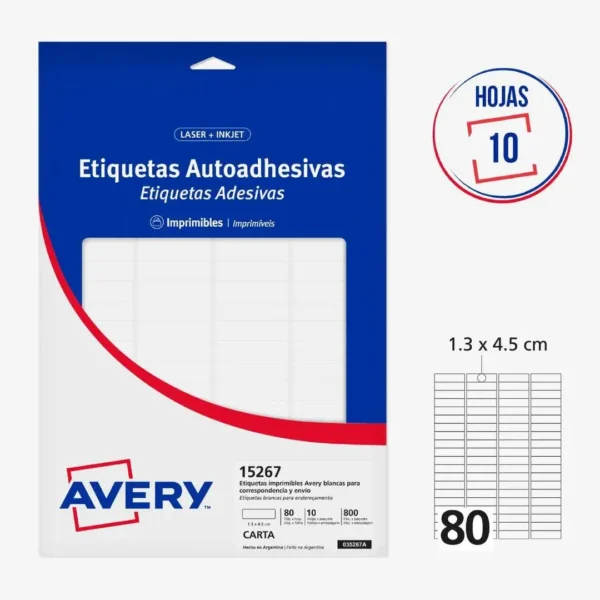 ETIQUETAS AVERY 15167 1.3X4.5 10H