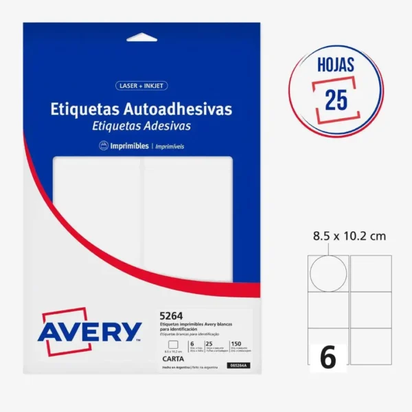 ETIQUETAS AVERY 5264 8.5X10.2 25H