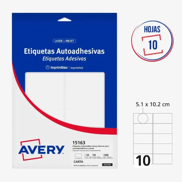 ETIQUETAS AVERY 15163 5.1X10.2 10H
