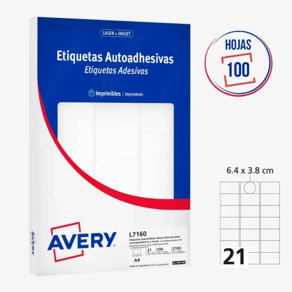 ETIQUETAS AVERY L7160 A4 64X38 100H