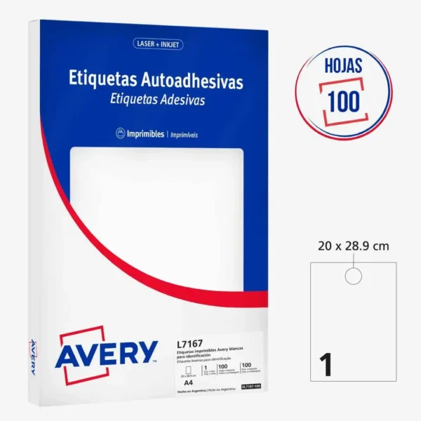 ETIQUETAS AVERY L7167 A4 20X29 100H