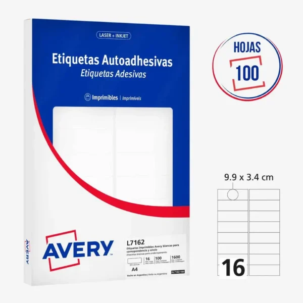 ETIQUETAS AVERY L7162 A4 99X34 100H