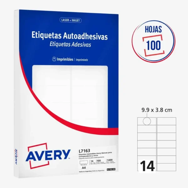 ETIQUETAS AVERY L7163 A4 99X38 100H