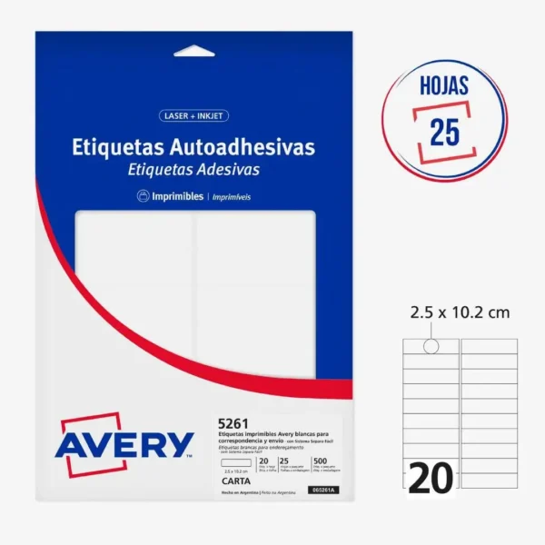 ETIQUETAS AVERY 5261 2.5X10.2 25H