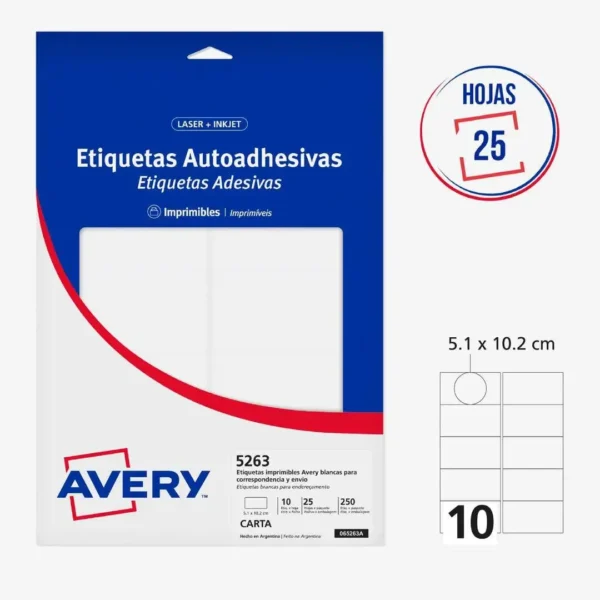 ETIQUETAS AVERY 5263 5.1X10.2 25H