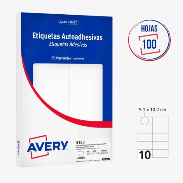 ETIQUETAS AVERY 5163 5.1X10.2 100H