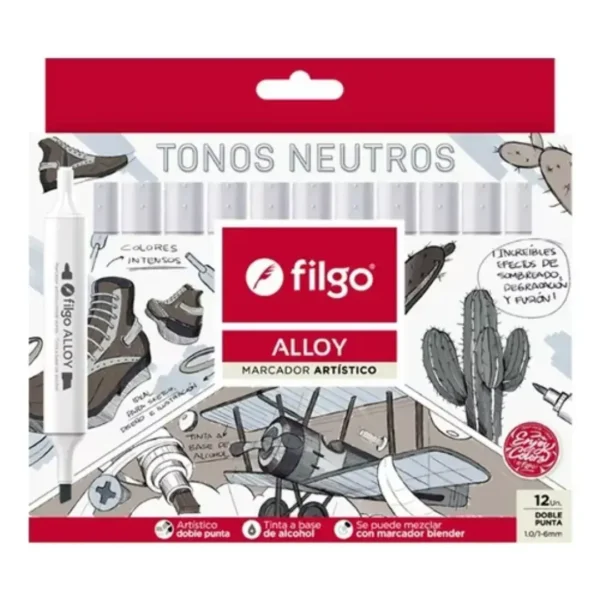 MARCADORES FILGO ALLOY D/PUNTA TONOS GRISES X 12COL.